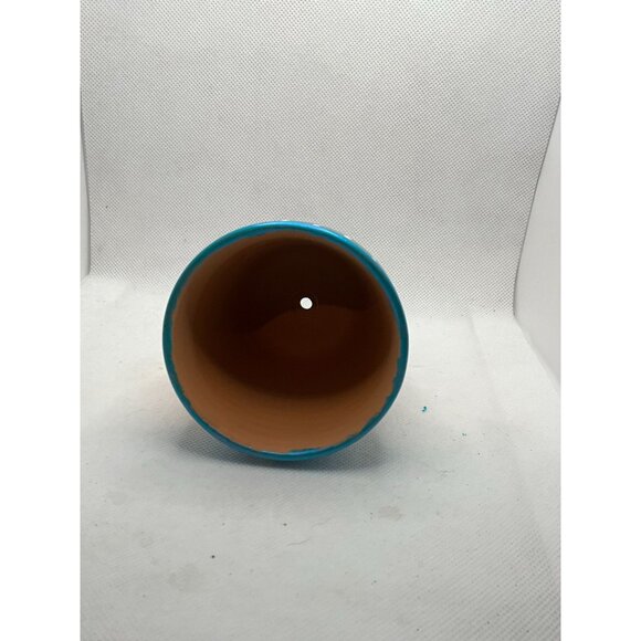 Hand-Painted Clay Flower Pot With Blue Polka Dot Rim & Floral Design - Picture 6 of 6